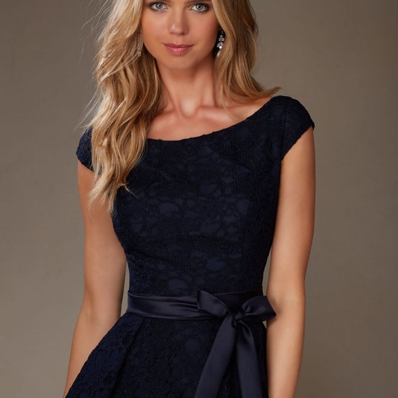 Morilee by Madeline Gardner Timeless Lace Navy Bridesmaid Dress Size 6 - Picture 2 of 5